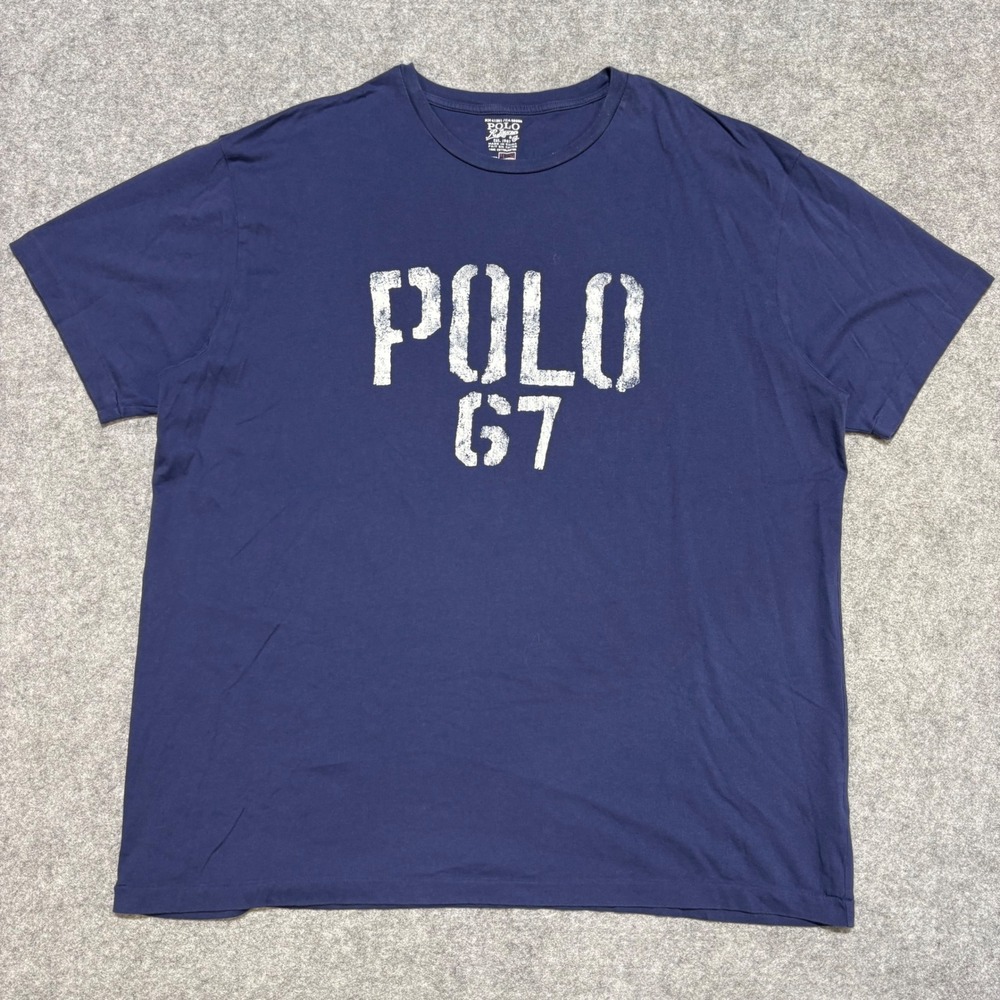 Polo Ralph Lauren Mens XL Navy Blue Polo 67 Distressed Graphic T-Shirt Cotton